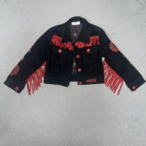 Merna Princess Jacket Youth 10 Black Denim Fringe Western Cropped Trucker Coat